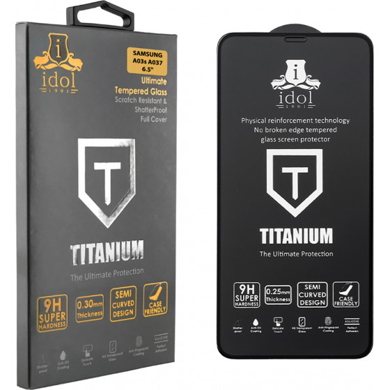 Idol 1991 Tempered Glass Samsung A03s A037 6.5 9H 0.25mm Titanium Semi Curved Full Glue Black - (5205308298288)