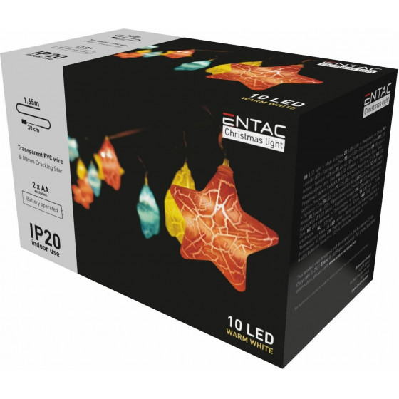 Entac Christmas Indoor 10 LED Light Cracking stars 3000K 1,65m (2AA excl.) - (ECLCS-10WW)