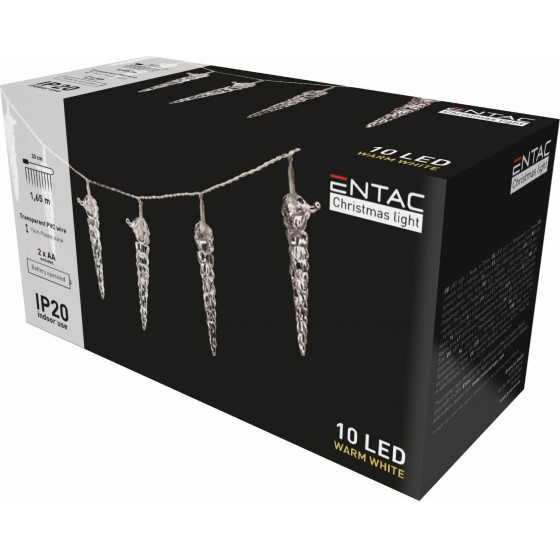 Entac Christmas Indoor Plastic Icicle 11cm 10LED 1,65m (2AA excl.) - (ECL-ICI-10WW)