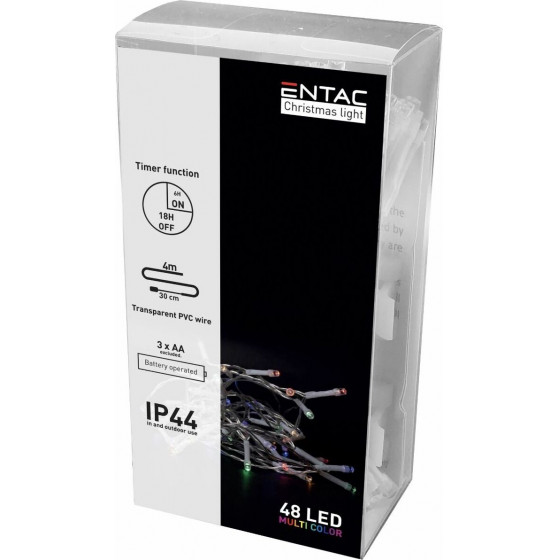 Entac Christmas IP44 48 LED Light with Timer Multicolor 4m (3AA) - (ECL-48MC-T)