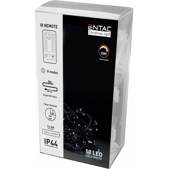 Entac Christmas IP44 Light 50 LED CW 5m with IR Remote (3AA excl.) - (ECL-IR-50CW)