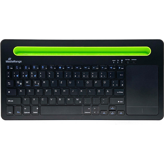 MediaRange Rechargeable Wireless Multi Device Bluetooth Keyboard with 78 keys, touchpad & Tablet slot (Black) - (MROS131-GR)