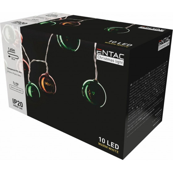 Entac Christmas Indoor Colorful Ball 55mm Light 10LED 3000K 1.65m (2AA excl.) - (ECL-CCBD-10WW)