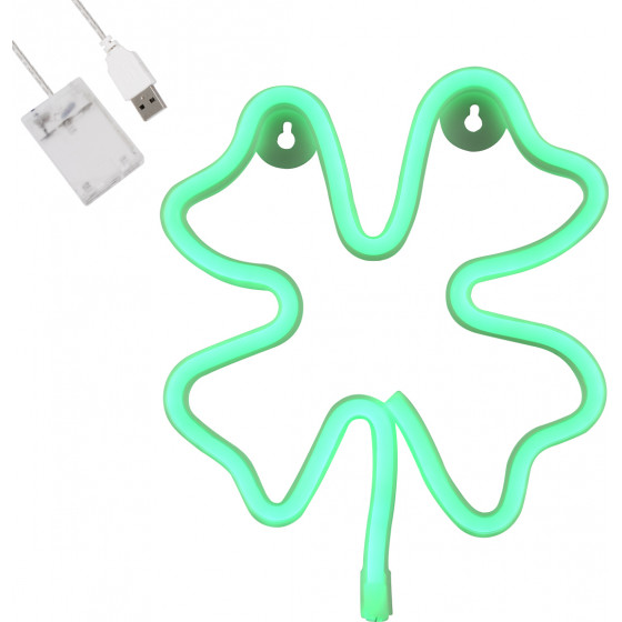 GloboStar ��������� ������� ������� �������� NEON LED �������� FOUR LEAF CLOVER 5W �� ������� ����������� USB - ��������� 3xAAA (��� ���������������) - ������� - (78572)