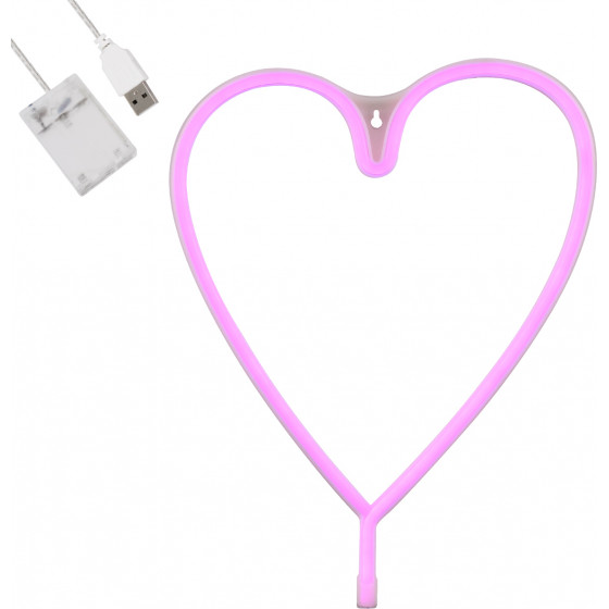 GloboStar ��������� ������� ������� �������� NEON LED �������� HEART LINE 5W �� ������� ����������� USB - ��������� 3xAAA (��� ���������������) - ��� - (78593)