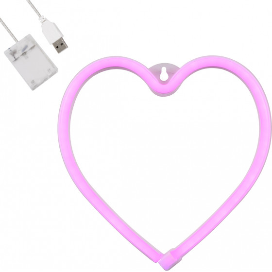 GloboStar ��������� ������� ������� �������� NEON LED �������� HEART 5W �� ������� ����������� USB - ��������� 3xAAA (��� ���������������) - ��� - (78592)
