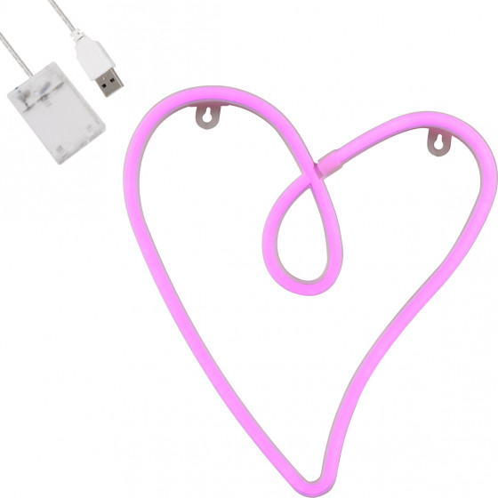 GloboStar ��������� ������� ������� �������� NEON LED �������� CALLIGRAPHIC HEART LINE 5W �� ������� ����������� USB - ��������� 3xAAA (��� ���������������) - ��� - (78594)