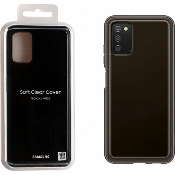 Samsung ���� A03s A038 6.5 Soft Clear Cover Black Packing - (EF-QA038TBEGEU)