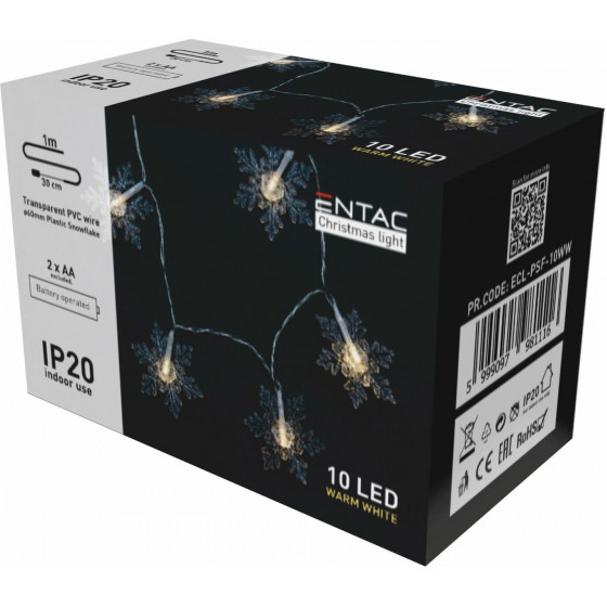 Entac Christmas Indoor Plastic snowflake 10LED WW 1m (2AA excl.) - (ECL-PSF-10WW)