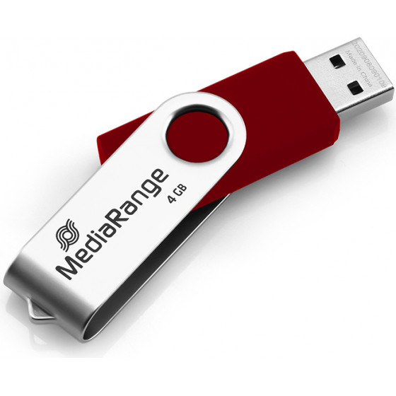 MediaRange USB flash drive, 4GB, red/silver - (MR907-RED)