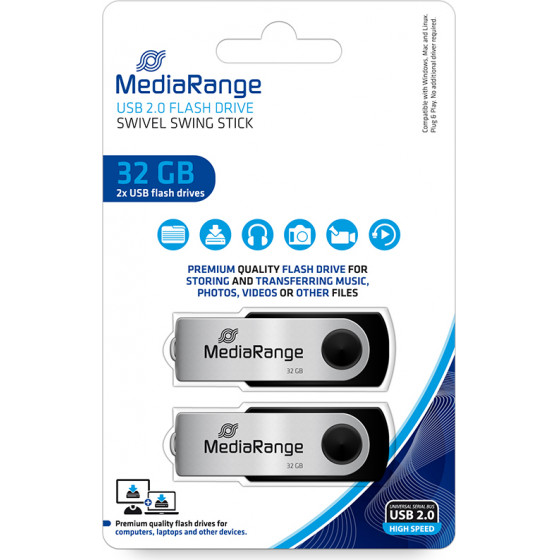MediaRange USB flash drives, 32GB, Pack 2 - (MR911-2)