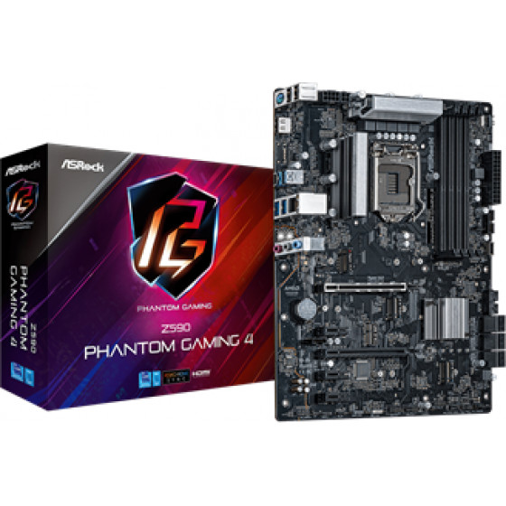Asrock Socket INTEL LGA1200 11th/10th GEN, CS INTEL Z590, 4 DIMM SOCKETS DDR4, HDMI, LAN GIGABIT, ATX, 2YW. - (Z590 PHANTOM GAMING 4)