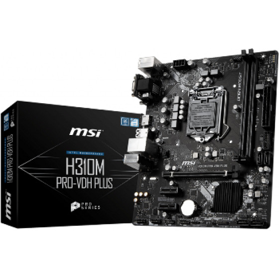 MSI Socket INTEL LGA1151 8th/9th GEN, CS INTEL H310, 2 DIMM SOCKETS DDR4, VGA/DVI-D/HDMI, LAN GIGABIT, MICRO-ATX, 3YW - (H310M PRO-VDH PLUS)