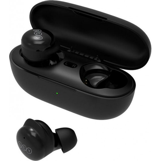 QCY T17 TWS black 6mm dynamic driver-mic noise cancel. Music time: 4h. Calling time: 3,5h. Bluetooth