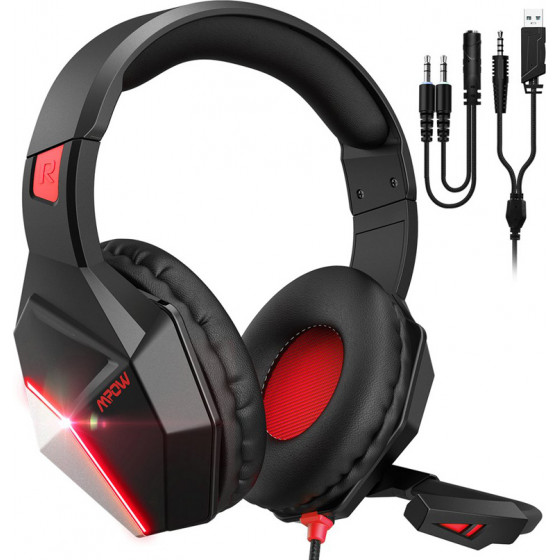 MPOW gaming headset LED, multiplatform, 3.5mm, �����-������� - (BMBH414ARSD)