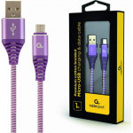 Cablexpert premium cotton braided micro-usb charging and data cable 1M puple/White retail pack - (CC-USB2B-AMmBM-1M-PW)