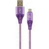 Cablexpert premium cotton braided micro-usb charging and data cable 1M puple/White retail pack - (CC-USB2B-AMmBM-1M-PW)