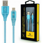 Cablexpert premium cotton braided micro-usb charging and data cable 1M turqouise/White retail pack - (CC-USB2B-AMmBM-1M-VW)