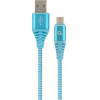 Cablexpert premium cotton braided micro-usb charging and data cable 1M turqouise/White retail pack - (CC-USB2B-AMmBM-1M-VW)
