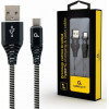 Cablexpert premium cotton braided type-c usb charging and data cable 1M Black/White retail pack - (CC-USB2B-AMCM-1M-BW)