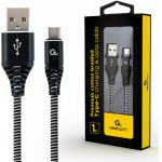 Cablexpert premium cotton braided type-c usb charging and data cable 1M Black/White retail pack - (CC-USB2B-AMCM-1M-BW)