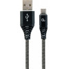 Cablexpert premium cotton braided type-c usb charging and data cable 1M Black/White retail pack - (CC-USB2B-AMCM-1M-BW)