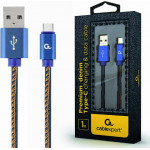 Cablexpert premium jeans (denim) type-c usb cable with metal connectors 1m blue retail pack - (CC-USB2J-AMCM-1M-BL)