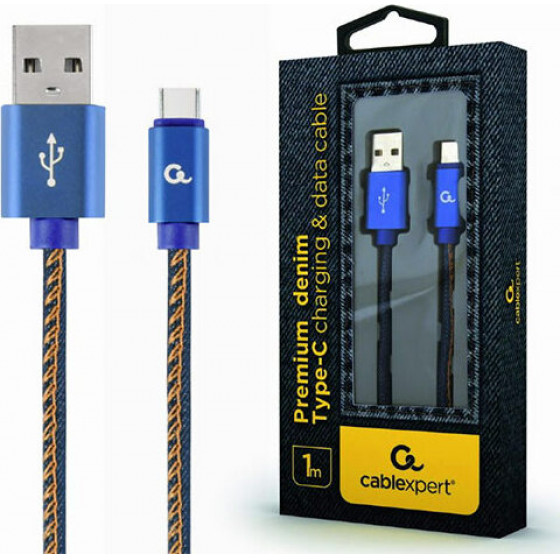 Cablexpert premium jeans (denim) type-c usb cable with metal connectors 1m blue retail pack - (CC-USB2J-AMCM-1M-BL)