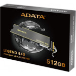 Adata SSD M.2 NVMe PCI-E 512GB LEGEND 840 M.2 2280, NVMe PCI-E GEN4x4, READ 5000MB/s, WRITE 3000MB/s, IOPS: up to 520K/450K, 5YW. - (ALEG-840-512GCS)
