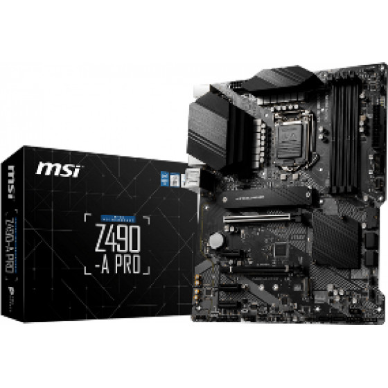 MSI Socket INTEL LGA1200 10th GEN, CS INTEL Z490, 4 DIMM SOCKETS DDR4, DP/HDMI, LAN REALTEK 2.5G, ATX, 3YW. - (Z490-A PRO)