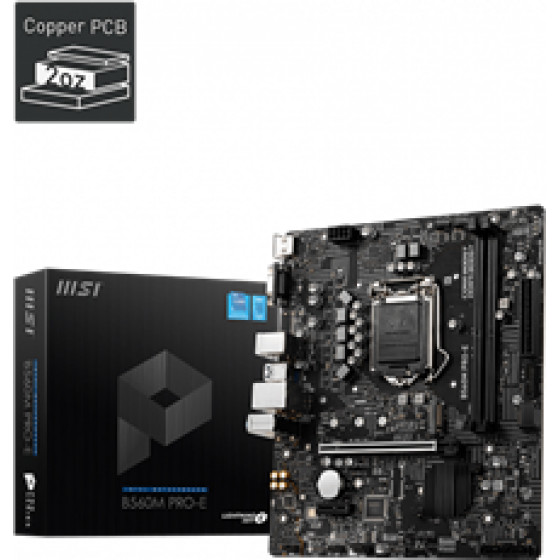MSI Socket INTEL LGA1200 11th/10th GEN, CS INTEL B560, 2 DIMM SOCKETS DDR4, HDMI/D-SUB, LAN GIBABIT, MICRO-ATX, 3YW. - (B560M PRO-E)