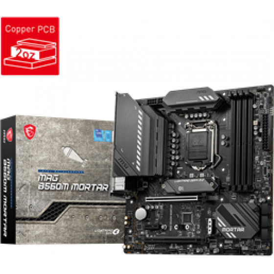 MSI Socket INTEL LGA1200 11th/10th GEN, CS INTEL B560, 4 DIMM SOCKETS DDR4, HDMI/DP, LAN 2.5G, MICRO-ATX, 3YW. - (B560M MORTAR)