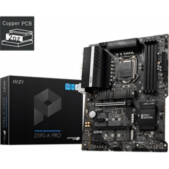 MSI Socket INTEL LGA1200 11th/10th GEN, CS INTEL Z590, 4 DIMM SOCKETS DDR4, DP/HDMI, LAN INTEL 2.5G, ATX, 3YW. - (Z590-A PRO)