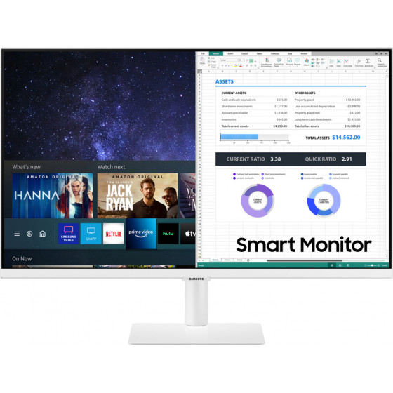Samsung Smart monitor, FHD LCD VA WHITE, 27inch,16:9, 250CD/M2, 3000:1, 8MS, 1920x1080, 2x HDMI v2, Speaker, Remote, WiFi5, Smart, 2YW. - (LS27AM501NUXEN)