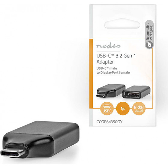 Nedis CCGP64350GY USB Adapter USB 3.2 Gen 1 USB-C Male DisplayPort Female Black