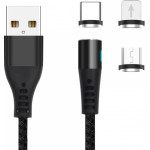 Maxlife magnetic data cable lightning micro usb Type C 1m 2A black - (MXCUC02)