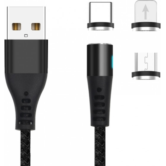 Maxlife magnetic data cable lightning micro usb Type C 1m 2A black - (MXCUC02)