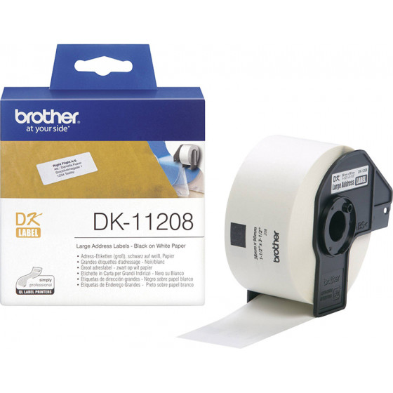 Brother DK-11208 Label Roll - Black on White, 38mm x 90mm - (DK11208)