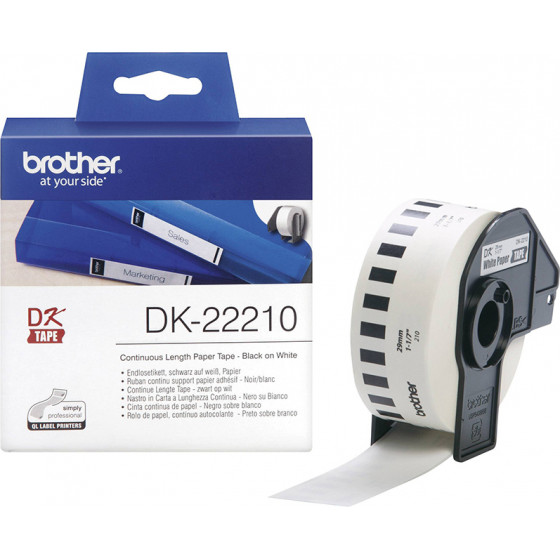 Brother DK-22210 Continuous Paper Label Roll - Black on White, 29mm wide - (DK22210)