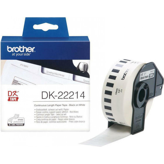 Brother DK-22214 Continuous Paper Label Roll - Black on White, 12mm wide - (DK22214)