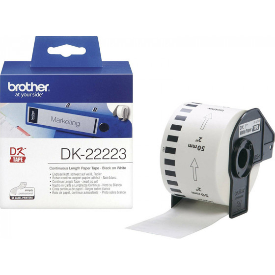 Brother DK-22223 Continuous Paper Label Roll - Black on White, 50mm wide - (DK22223)