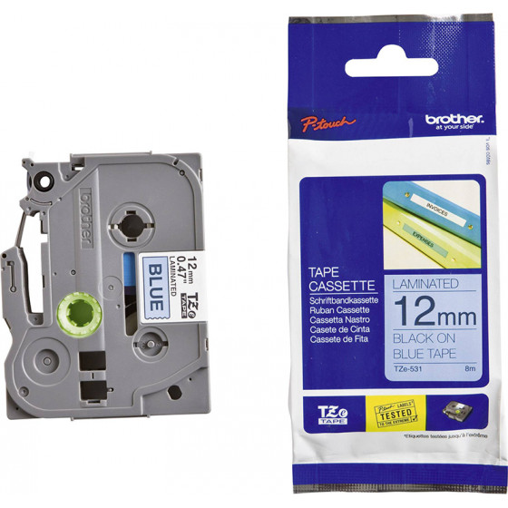Brother TZe-531 Labelling Tape Cassette - Black on Blue, 12mm wide - (TZE531)