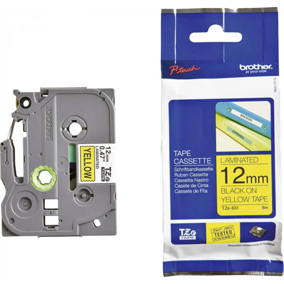 Brother TZe-631 Labelling Tape - Black on Yellow, 12mm wide - (TZE631)