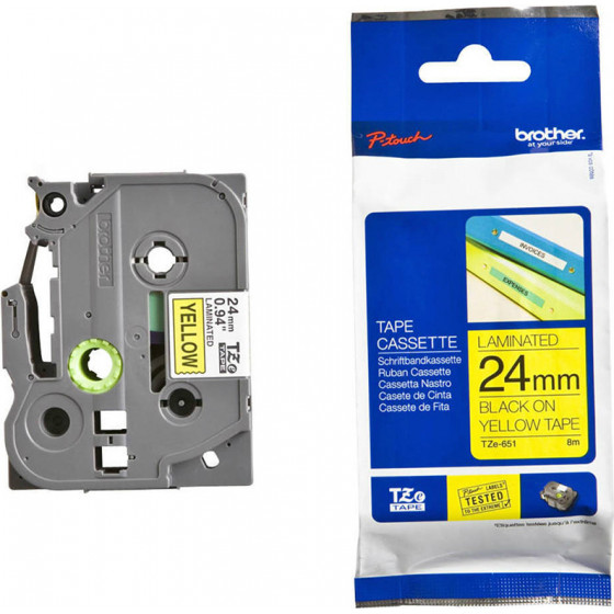Brother TZe-651 Labelling Tape Cassette - Black on Yellow, 24mm wide - (TZE651)