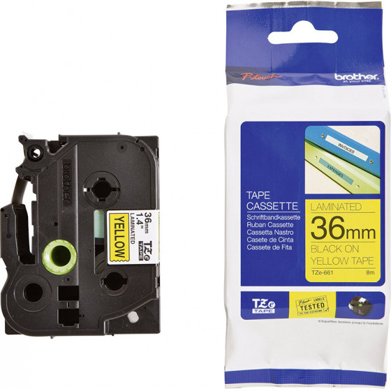 Brother TZe-661 Labelling Tape Cassette - Black on Yellow, 36mm wide - (TZE661)