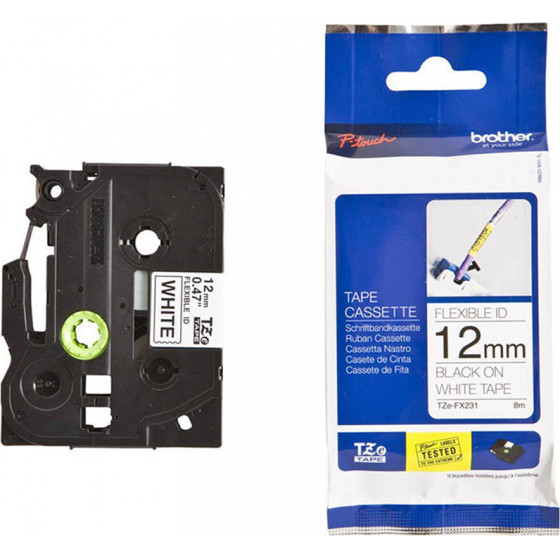 Brother TZe-FX231 Labelling Tape Cassette - Black on White, 12mm wide - (TZEFX231)