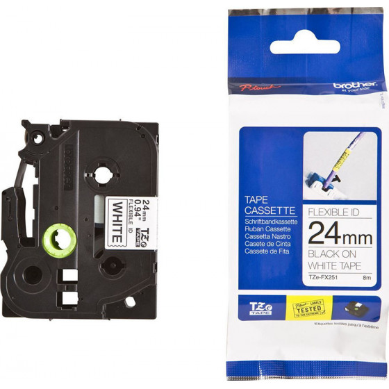 Brother TZe-FX251 Labelling Tape Cassette - Black on White Flexible-ID, 24mm wide - (TZEFX251)