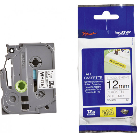 Brother TZe-S231 Labelling Tape Cassette - Black on White, 12mm wide - (TZES231)