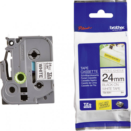 Brother TZe-S251 Labelling Tape Cassette - Black on White, 24mm wide - (TZES251)