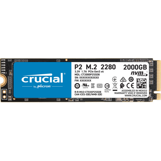 Crucial SSD P2 2TB 3D NAND NVME PCIe M.2 - (CT2000P2SSD8)